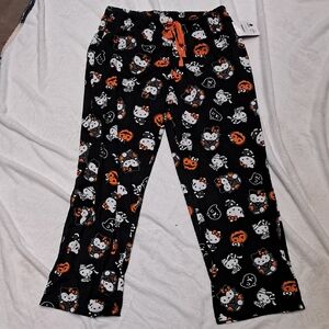 NWT Womens Halloween Hello Kitty Halloween Pajama Pants - Black and Orange